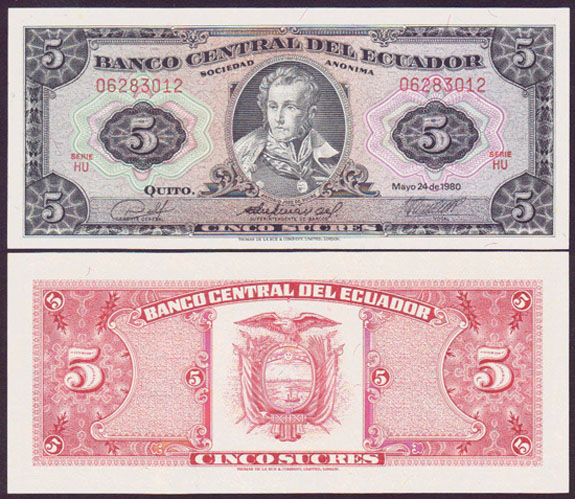 1980 Ecuador 5 Sucres (Unc) L001189